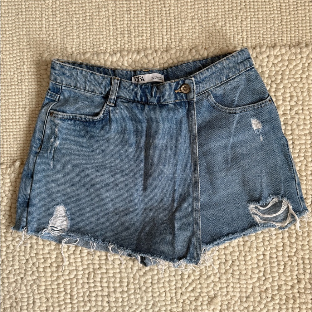 Zara Blue Ripped Denim Skort